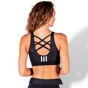 Adidas NWT climalite black and white DTR 3 stripes crossed lattice gym bra S